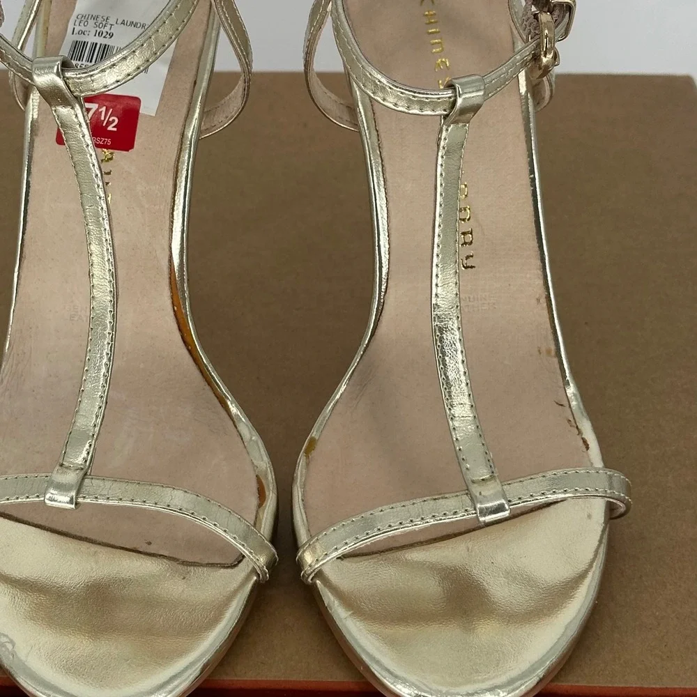 Chinese Laundry Lulus Leo Light T Gold Strap Dress Sandal Stiletto High Heel 7.5